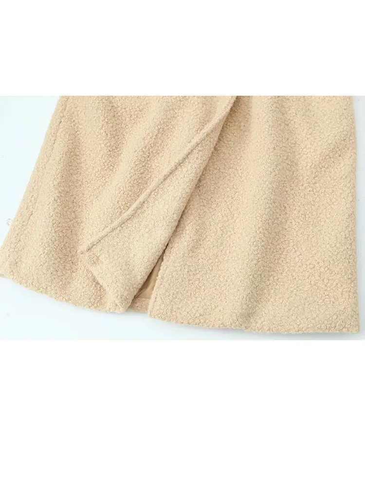 HH nueva mujer moda de invierno Color sólido manga larga doble botonadura cinturón decoración abrigo largo mujer Casual desplazamientos abrigo largo