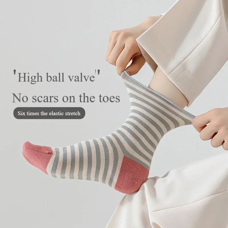 Mulberry Silk Socks Soft Silk Striped White Stockings Set Boneless Deodorant Japanese Fashion Long Socks Women Casual Autumn New