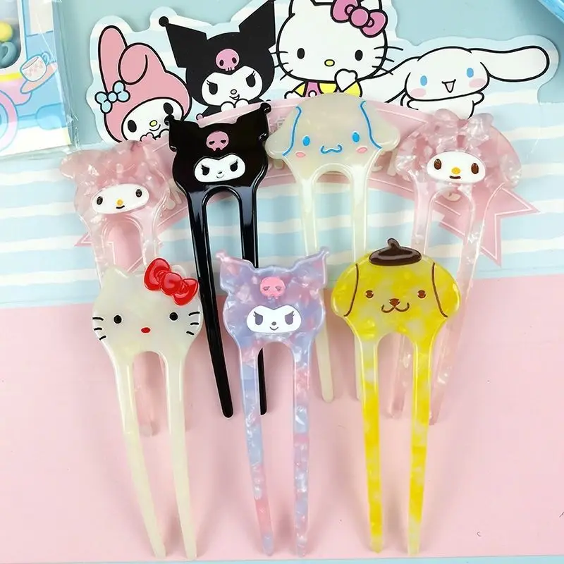 

New Sanrio anime cartoon cute Hello Kitty Kurome Melody cinnamon roll acetic acid hairpin card set antique style hairpin gift