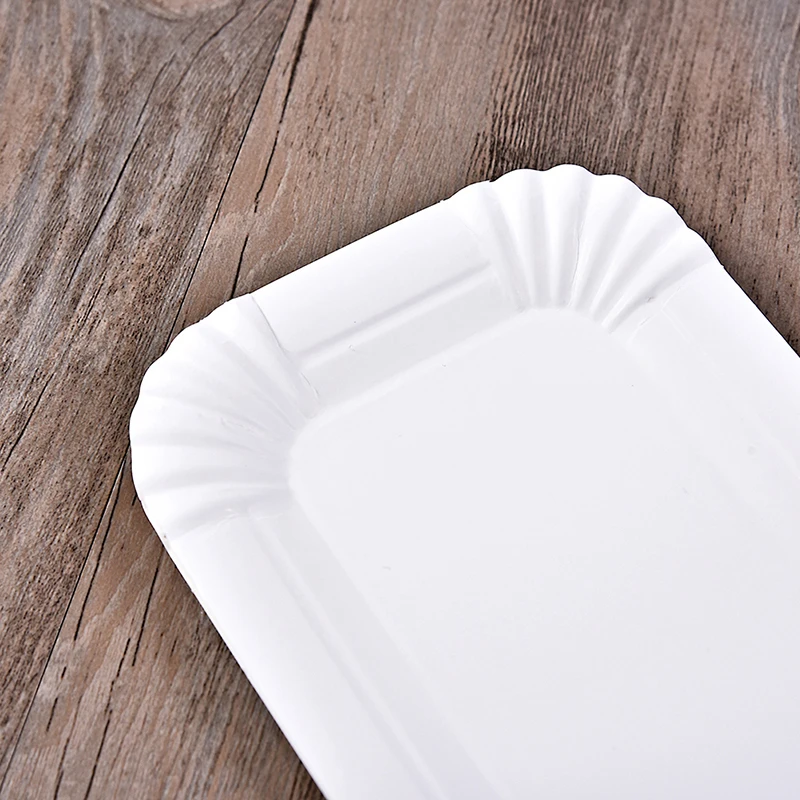 50/100pcs Rectangular Cake Tray White Paper Plate Disposable Dinner Plate Paper Plate Cake Disposable Paper Plate