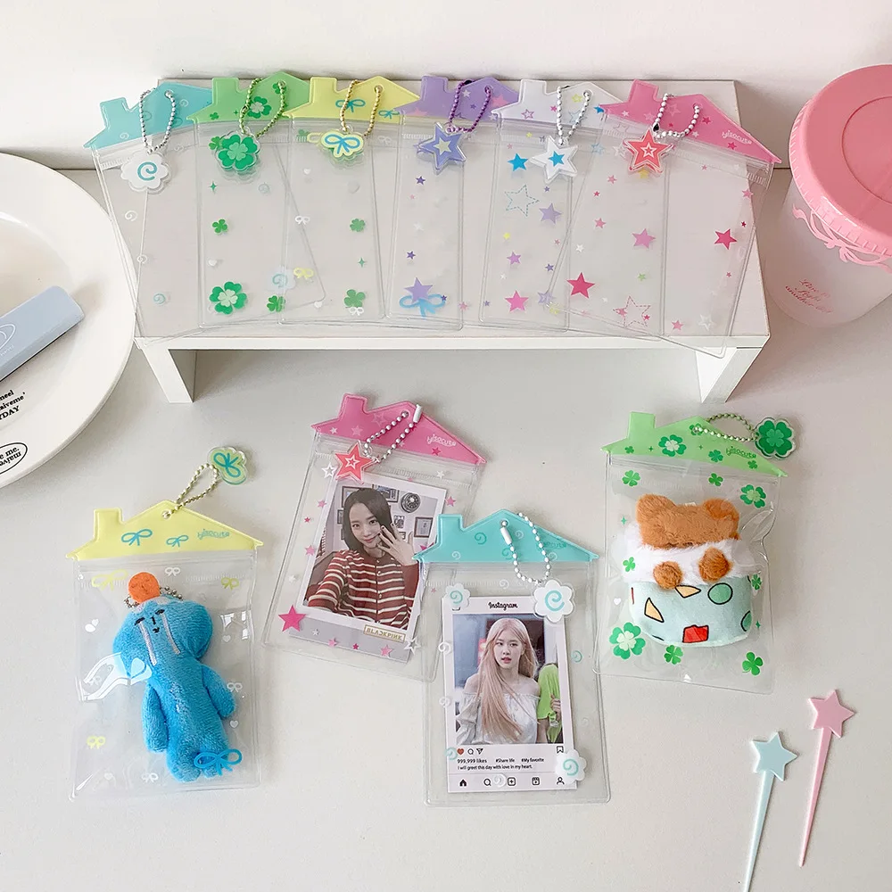 MINKYS Kawaii House Shape 3 inch Kpop Photocard Holder Photo Card Holder Bag Pendant School Stationery view 4