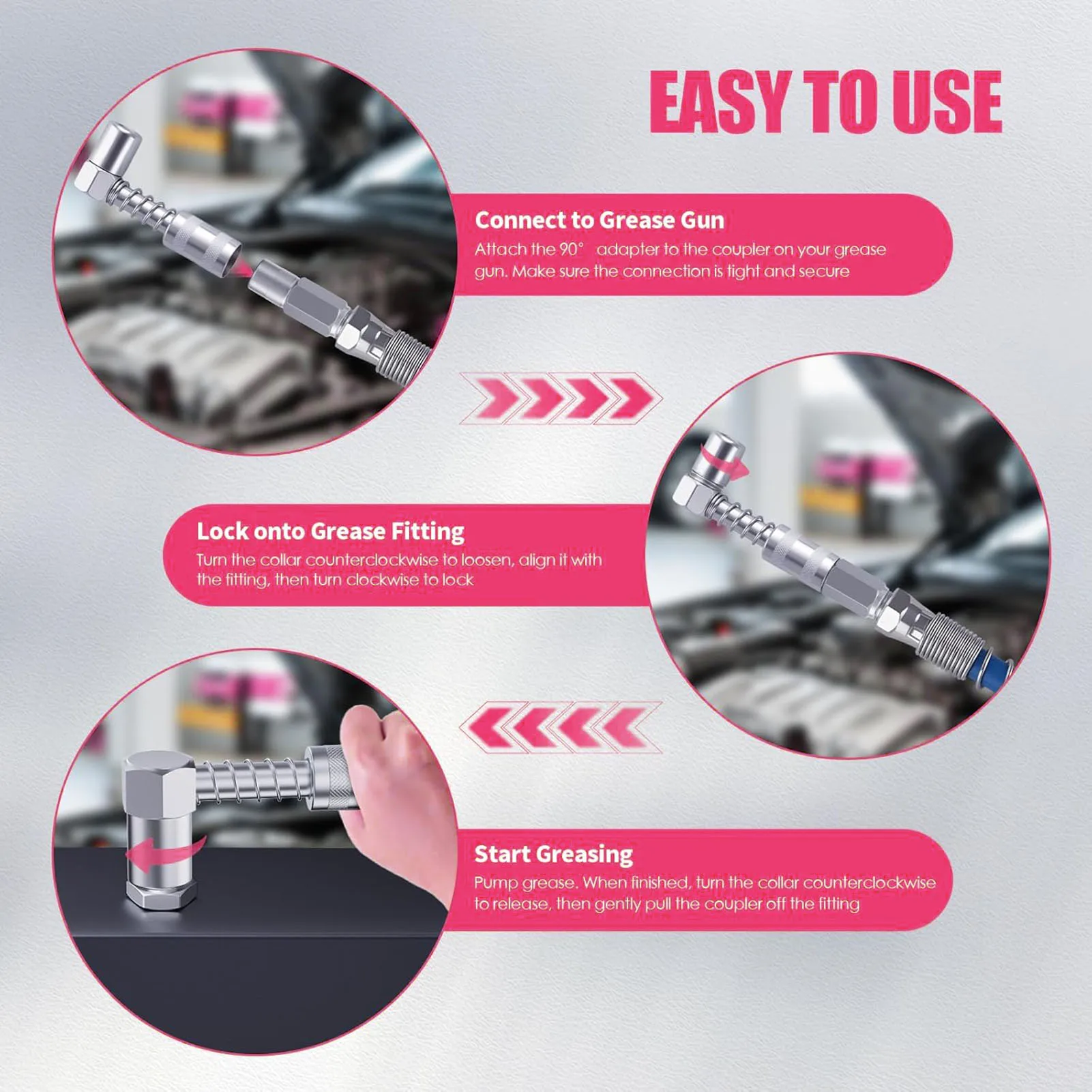 90 Degree Grease Gun Coupler Adapter Right Angle Fitting High Pressure Nozzle Tip Manual Small Portable Extendable Lubrication