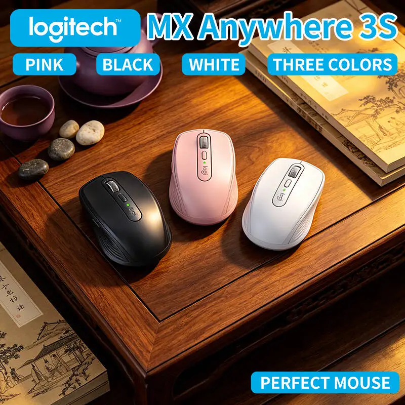 Logitech MX Anywhere 3S Wireless Mouse - 8000 DPI, Hyper-Scroll, Silent Click, Anti-Slip Grip for Site Office Work