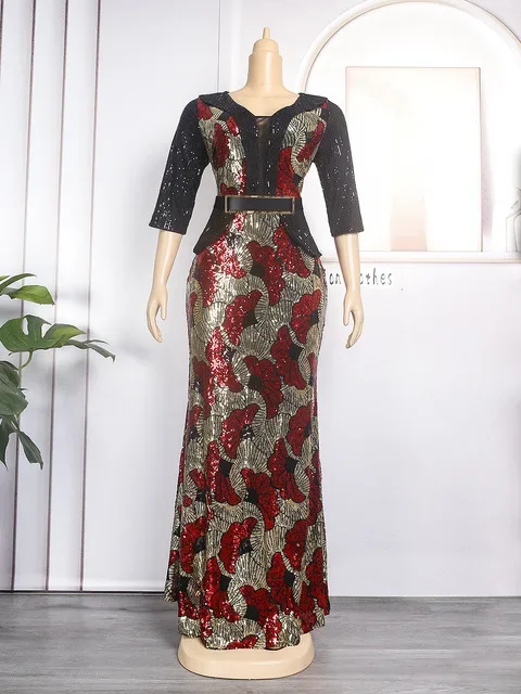 African Sexy Evening Dresses for Women Elegant Wedding Gown 2023 New Fashion Sequins V-neck Slim Bodycon Clothes Plus Size 4XL