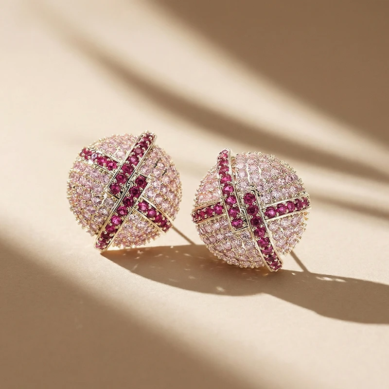 Luxury Vintage Criss Cross X Shape Stud Earrings for Women Big Round Half Ball Micro Pave CZ Statement Wedding Party Jewelry