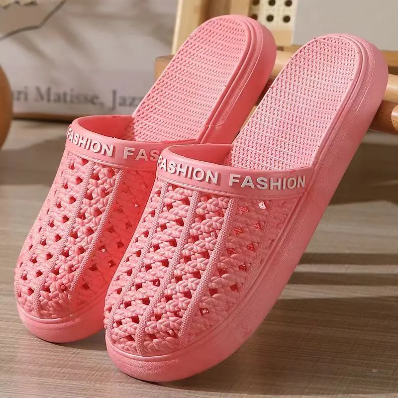 2024 New Women's Summer Baotou Hollowed Slipper Soft Sole Non Slip Home Slipper Bathroom Slipper Beach Slipper