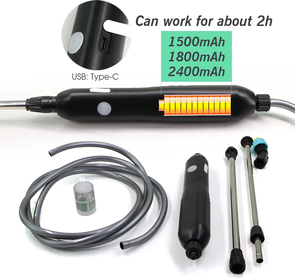 2400mAH Portable Electric Sprayer Spray Gun with 2/4/6/10m Watering Pipe Tube Extended Garden Irrigation Tool USB Rechargeable