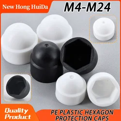 M4-M24 Socket Hex Caps Nuts PE Plastic Hexagon Protection Caps Cover Nuts White Black for Protect Car Wheel Exterior Decoration