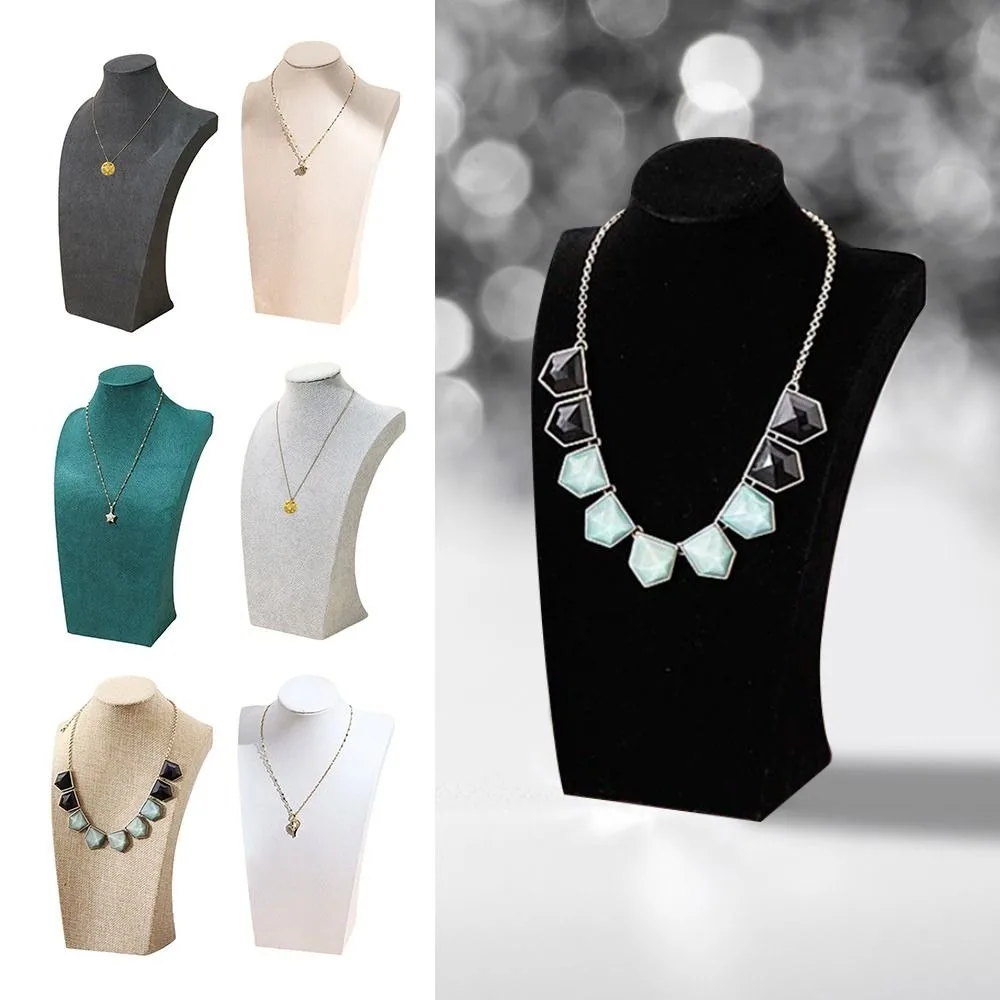 Portable Velvet Cloth Necklace Display Stand Neck Mold Counter Use Jewelry Show Rack Human Shape Ornament Holder Exhibit Work