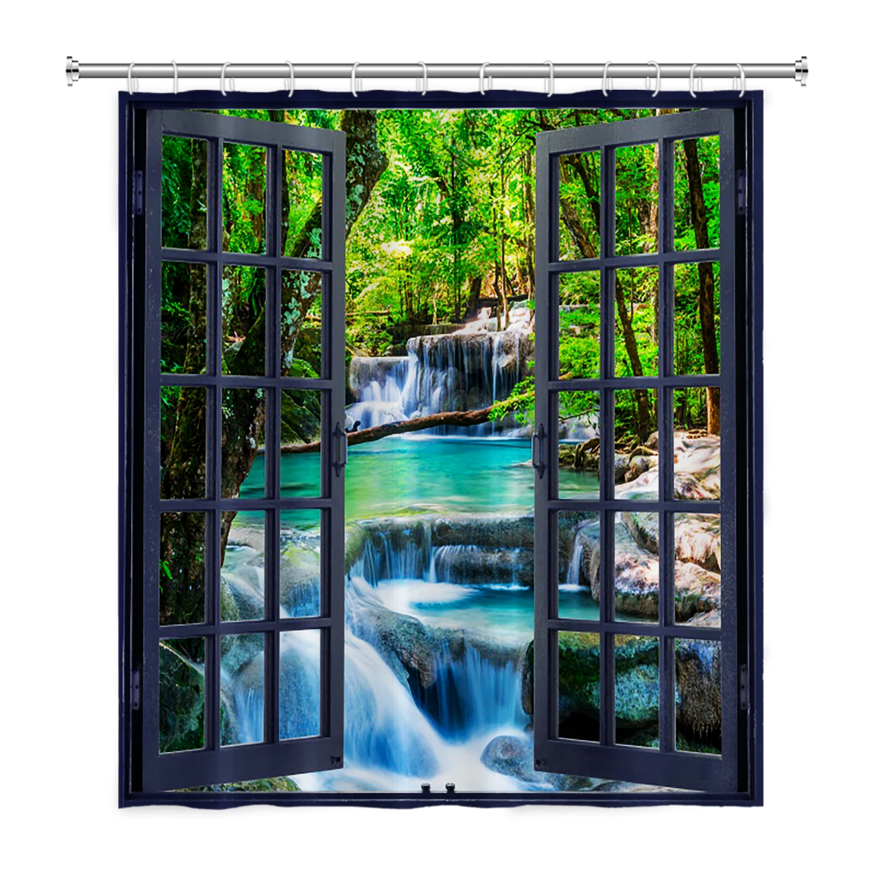 

3D Forest Waterfall Landscape Bath Curtain Window Scenery Curtain Spring Nature Rainforest Shower Curtains for Bathroom Decor