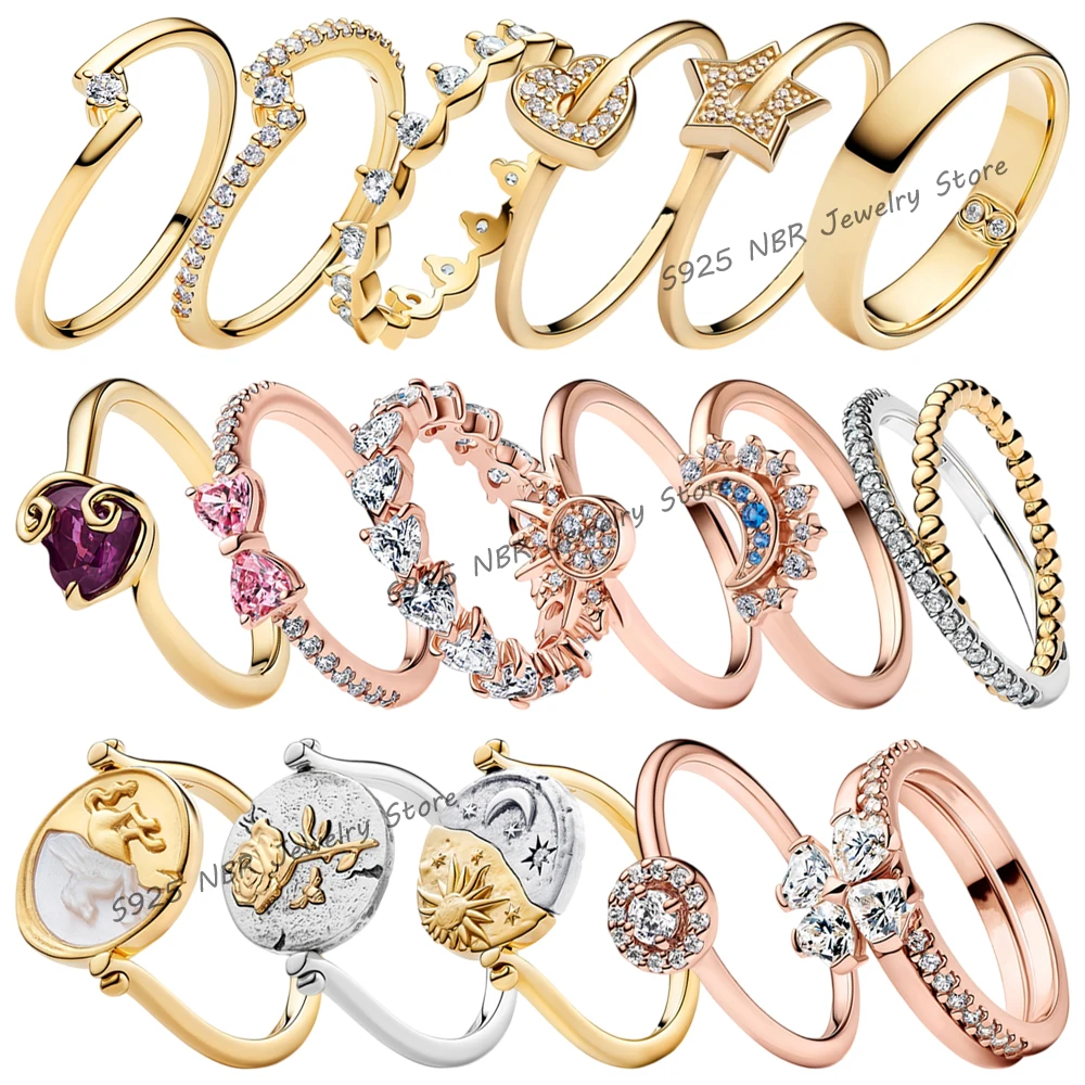 S925 New Women's Sparkling Moon Sun Moon Double sided Talisman Ring 2026 New Fashion DIY Jewelry