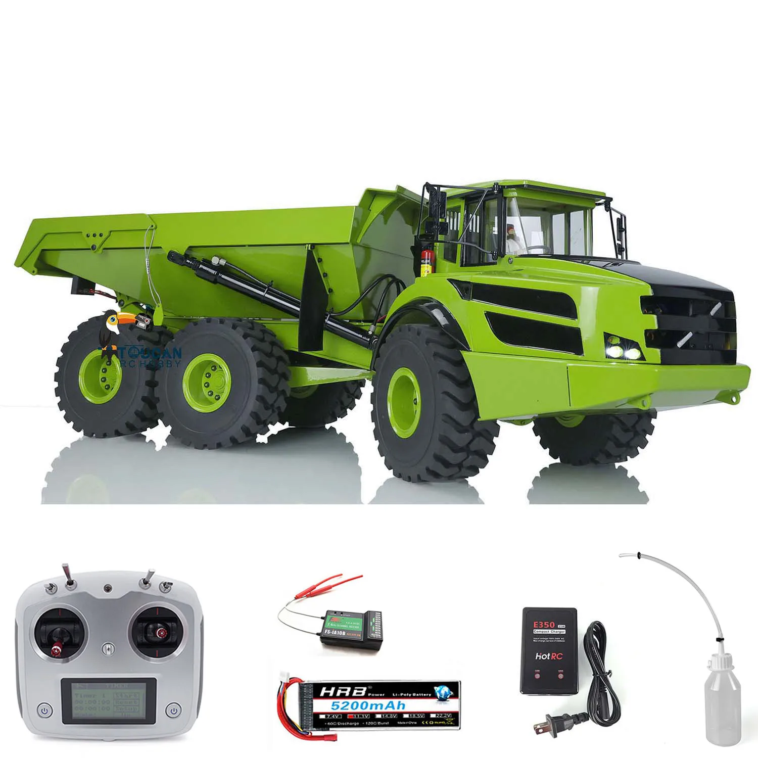 

1/14 XDRC 6*6 Metal Hydraulic Lifting RC Articulated Truck Dumper Tipper RTR Model Green Motor Servo ESC Toys for Boy THZH1370