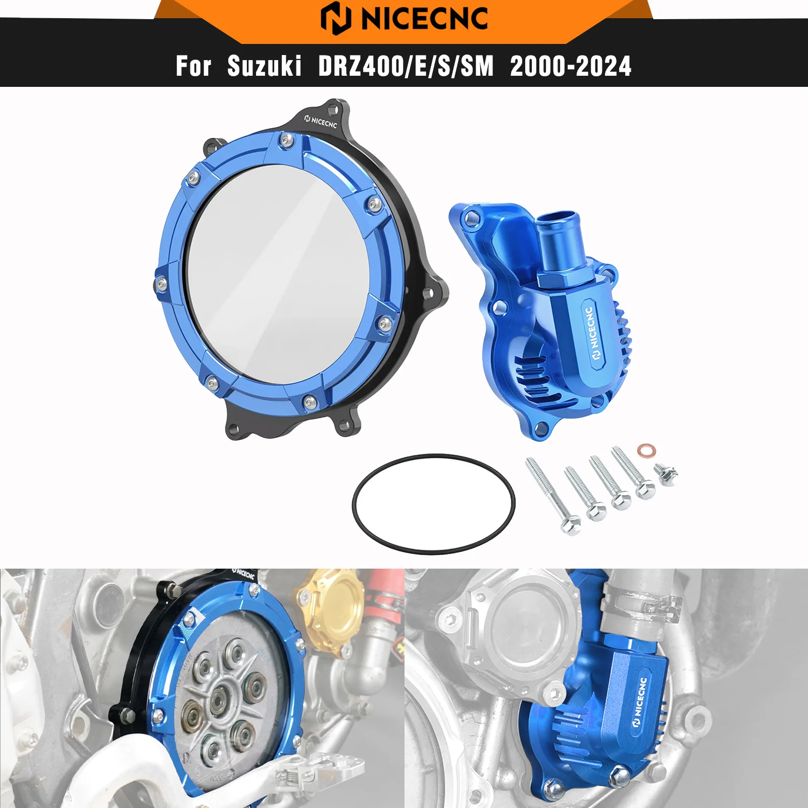 NICECNC Clear Clutch Cover & Water Pump Cover For Suzuki DRZ400E DRZ400S DRZ400SM DRZ400 E S SM DRZ 400E 400S 400SM 2000-2024