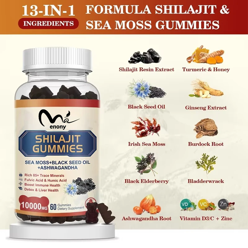 

Мармеладные маркеры Shilajit содержит масло черного семян морских водорослей, минералы с большим количеством 85 и влажной кислоты, обеспечивает энергию и иммунную поддержку.