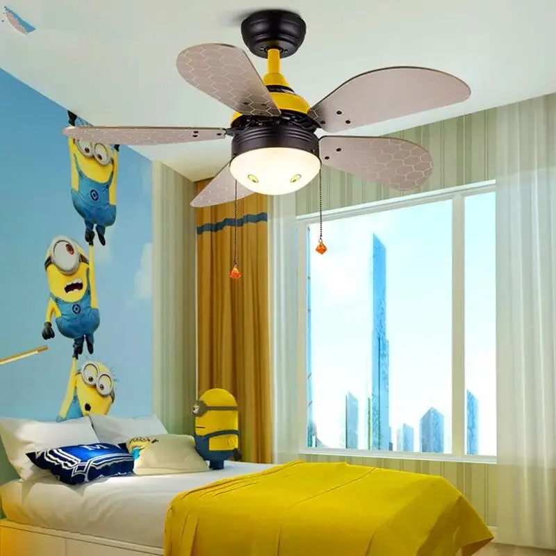 36 Inch Ceiling Fan Light 110V 220V Remote Control Children's Bedroom Fan Light Ceiling Macaron  Restaurant Kids Room Fan Lamp