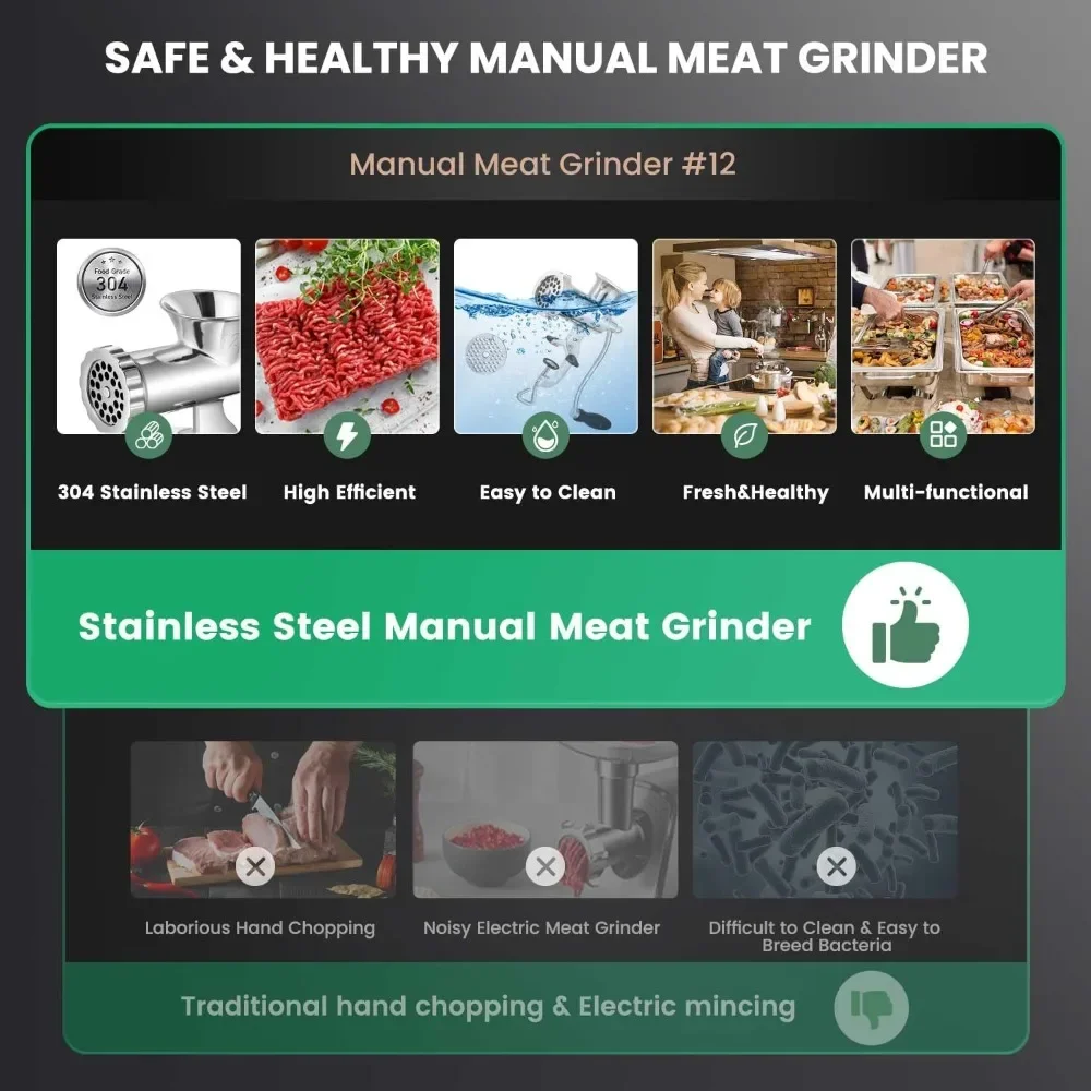 Meat Grinder Manual Stainless Steel Meat Mincer Sausage Stuffer Filler Handheld Meat Ginding Machine Multifunctional