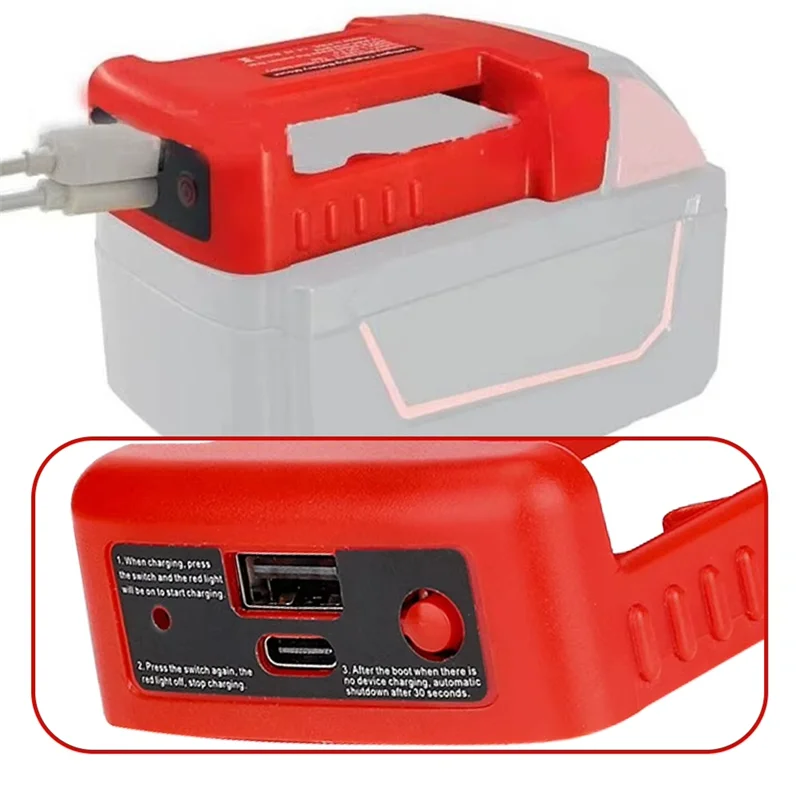 

Адаптер быстрого зарядного устройства AEE8-USB, совместимый с аккумулятором M18, 18 В, двойной выходный порт с зарядкой через USB и Type-C