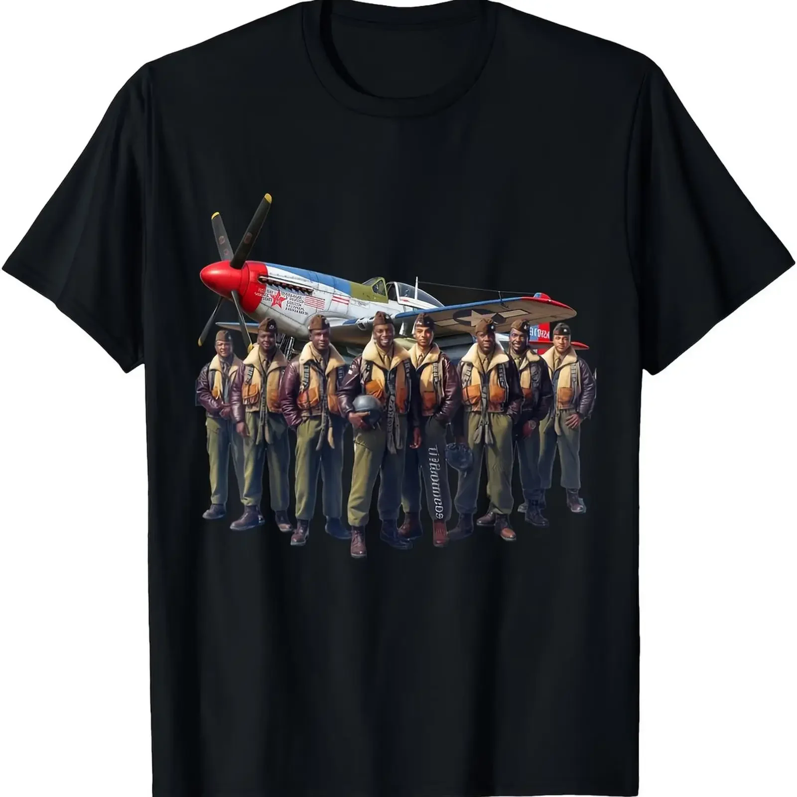 Tuskegee Red Tail Airmen Squadron 332Nd Fighter Group T Shirt Casual Crew Neck vintage Washed fashion Soft Comfortable Unisex