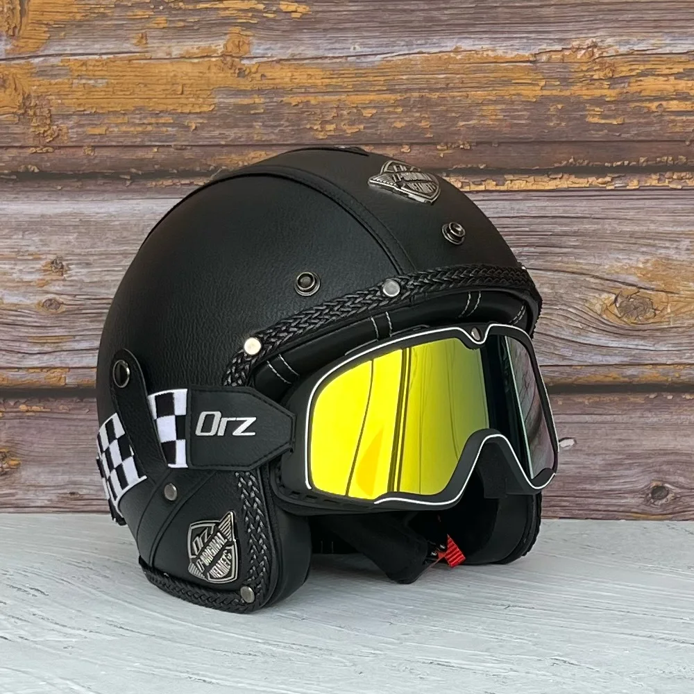 Orz-HX61 Motorcycle Helmet, Men's and Women's Electric Pedals, Four Season Semi Covered 3/4 Retro Half Helmet