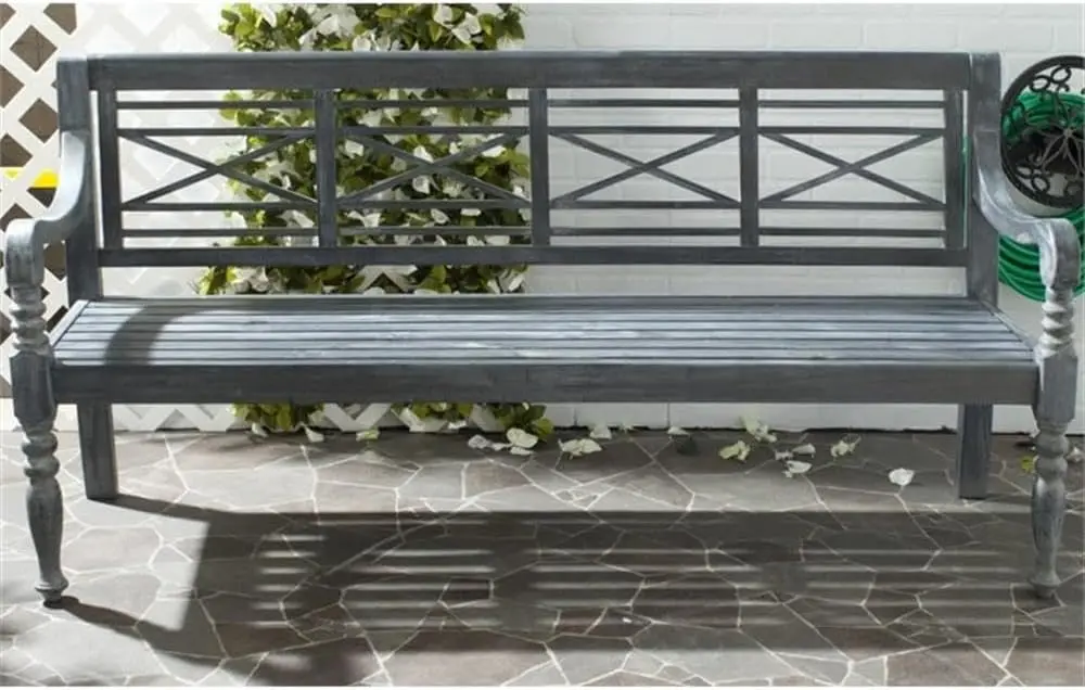 Patio Collection Martin Adirondack Acacia Wood Bench Ash Grey This Sturdy Bench Is Ideal for Casual Outdoor Living