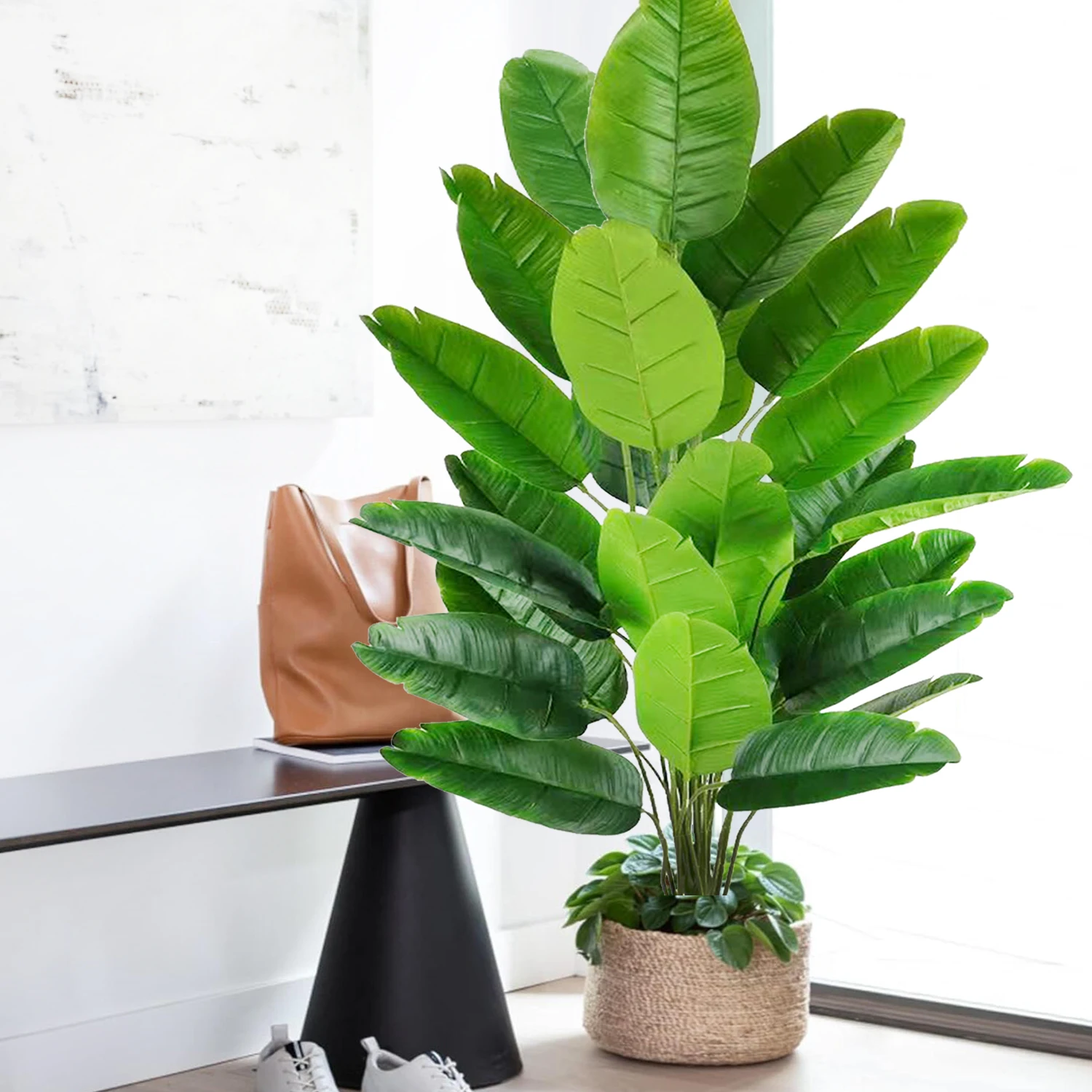 65-142cm Große Tropische Palme Künstliche Bananenpflanze mit Blättern in Echt-Optik Strelitzia Reginae Kunstpflanze für Haus und Garten – Detail 5
