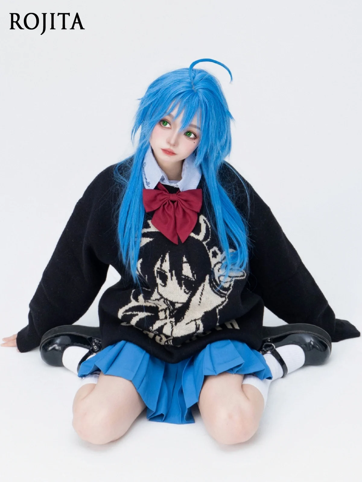 

Autumn and Winter Loose Cute Anime Character Knitted Sweater Round Neck Long Sleeve Loose Black Sweater for Women