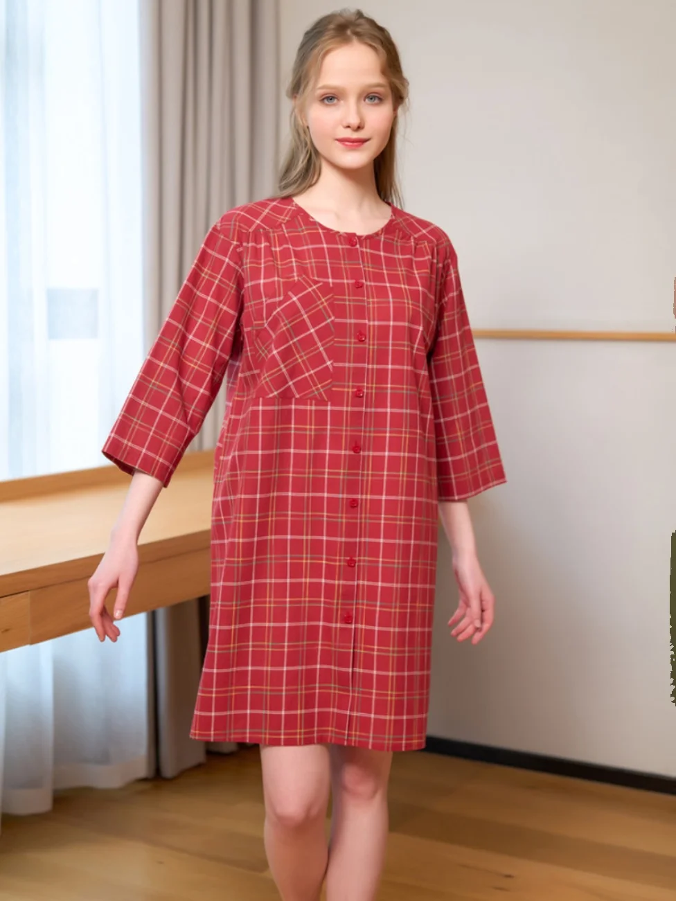 michael-jiang-spring-autumn-ladies-cotton-gingham-pattern-sp-dr-thin-woven-ort-sve-long-skirt-sle-spwear