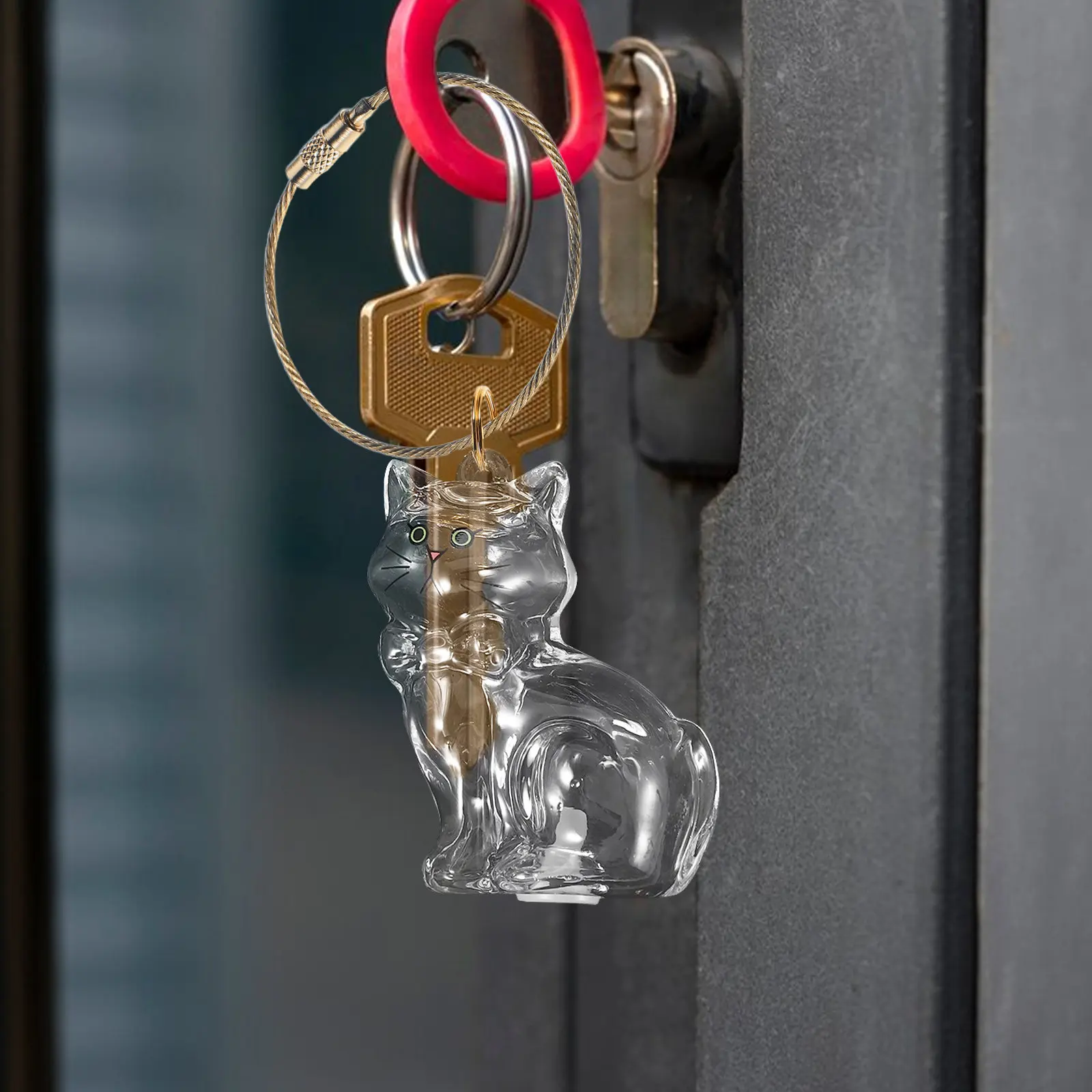 Glass Cat Shaped Keychain Pet Hair Memorial Bottle Keepsake Jar for Pet Owners Clear Storage Pendant Charm Bag Decoration