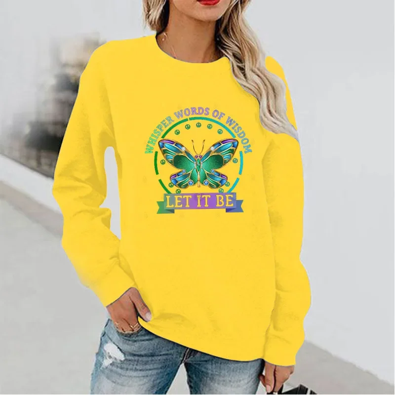 Butterfly Fun Pattern Printed Long Sleeve Hoodless Crewneck Hoodie Woman Sweatshirt  Sweatshirts  Streetwear Women