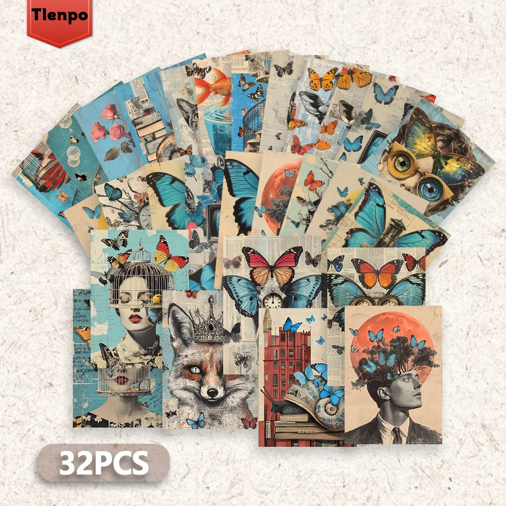 32 Stück Retro-Collage-Postkarten, surreales Thema, Innenschlafzimmerdekoration, Wandaufkleber, Nachrichtenkarten, Grußkarten, Gedenkpostkarten
