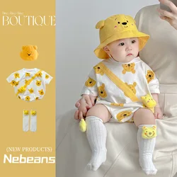 Disney Winnie the Pooh Stram pler Cartoon Dreieck Kleid Sommer weiche Baumwolle Foto Anzug Baby kleidung Bodys Neugeborene Kleidung