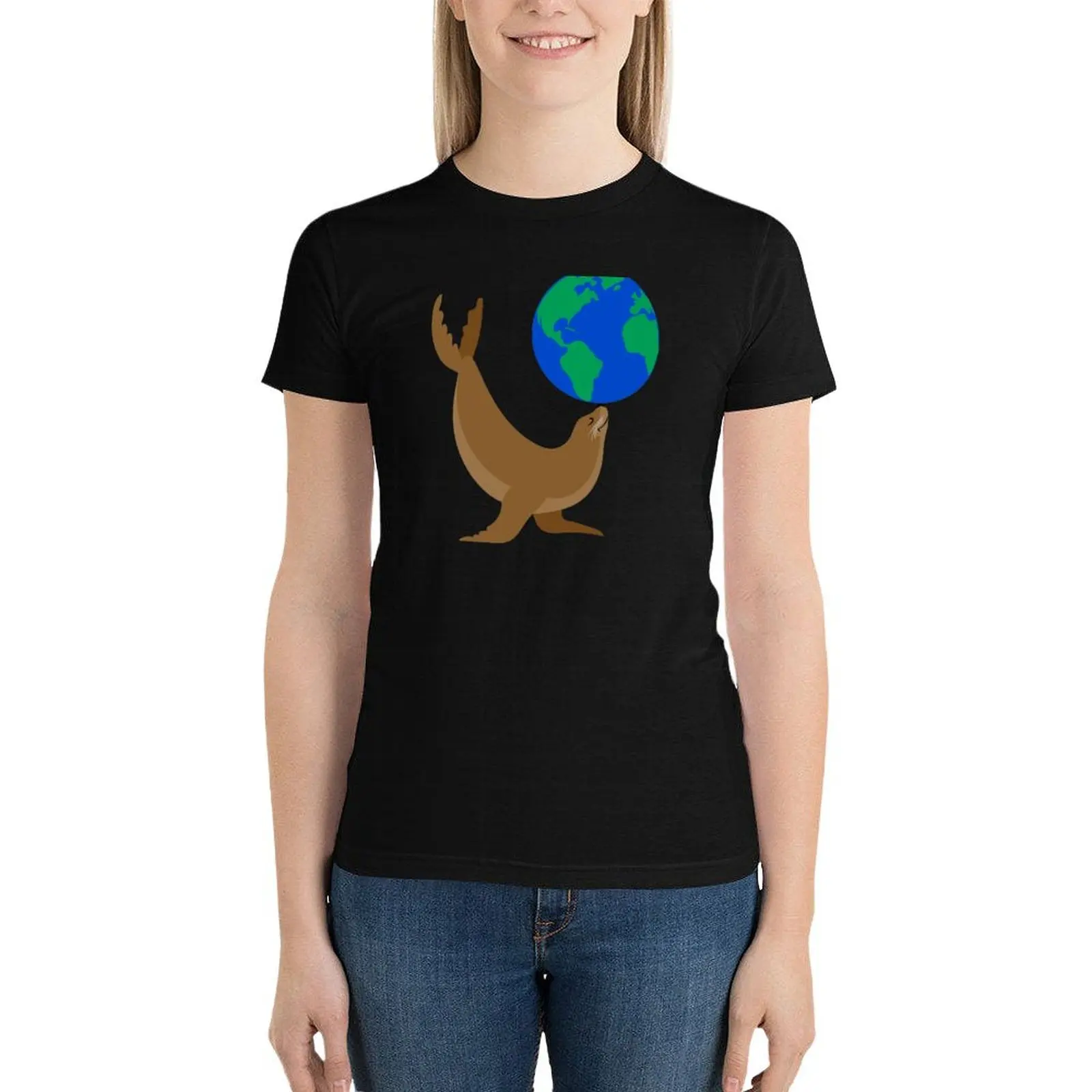 

Earth Day Sea Lion T-Shirt cute clothes summer top hippie clothes Aesthetic clothing Women clothes