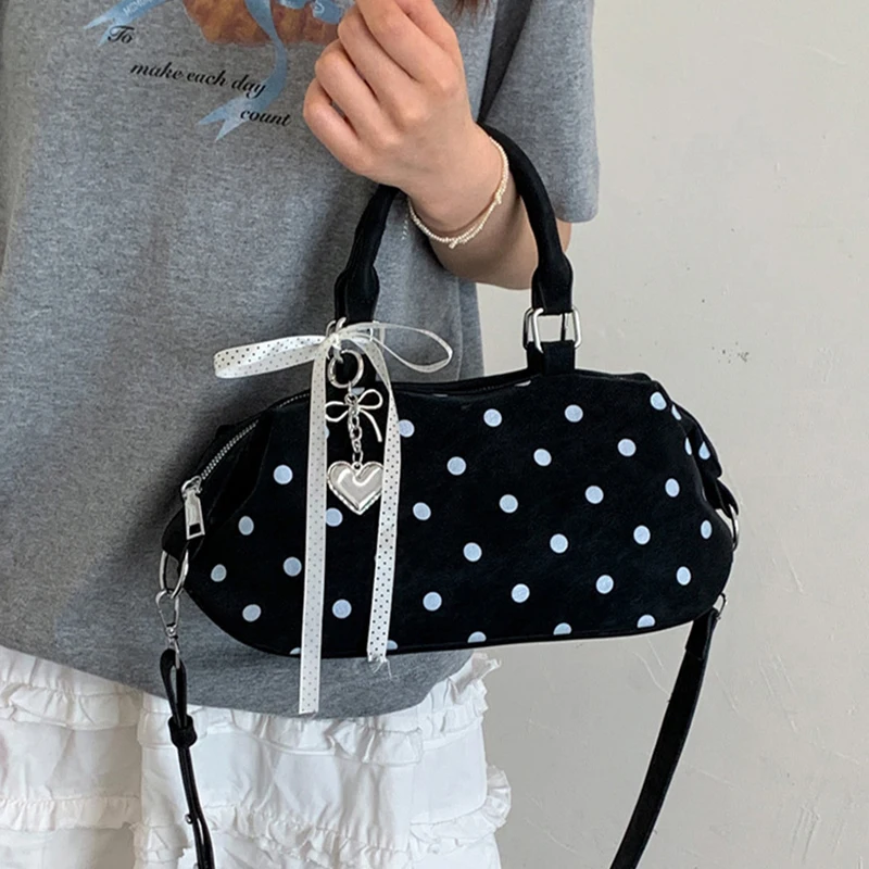 

Korean Designer Polka Dot Pillow Bag Women Elegant Handbag With Pendant Casual Versatile Bowling Bag Commuter Crossbody Bags