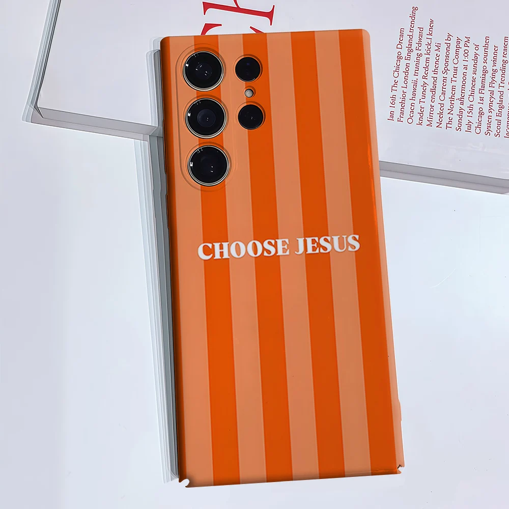 Orange Stripe Jesus Print For Samsung Galaxy S26 S25 S24 A56 A36 Dual Layer Luxury Fashion Full Lens Protective Case