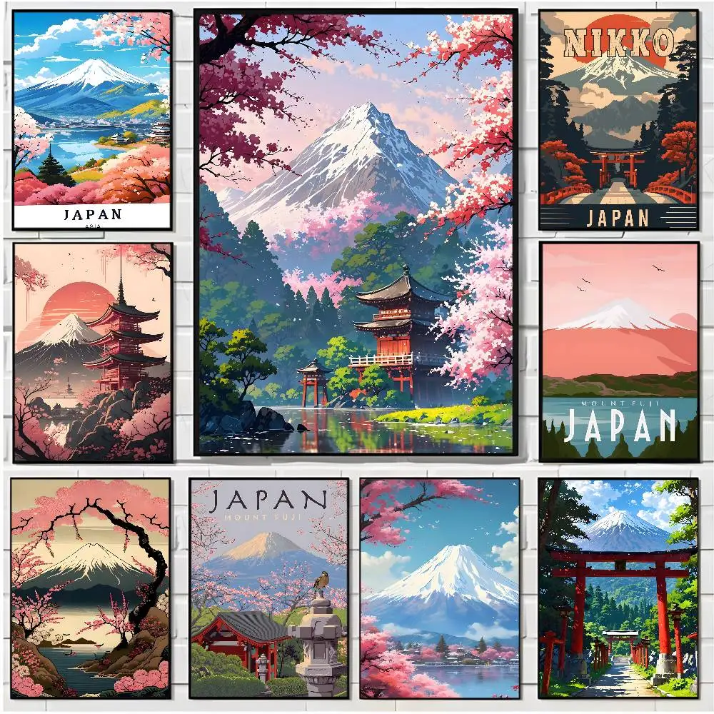 

Manga style Fuji Mountain Poster HD art poster for home living room bar office decoration sticky waterproof