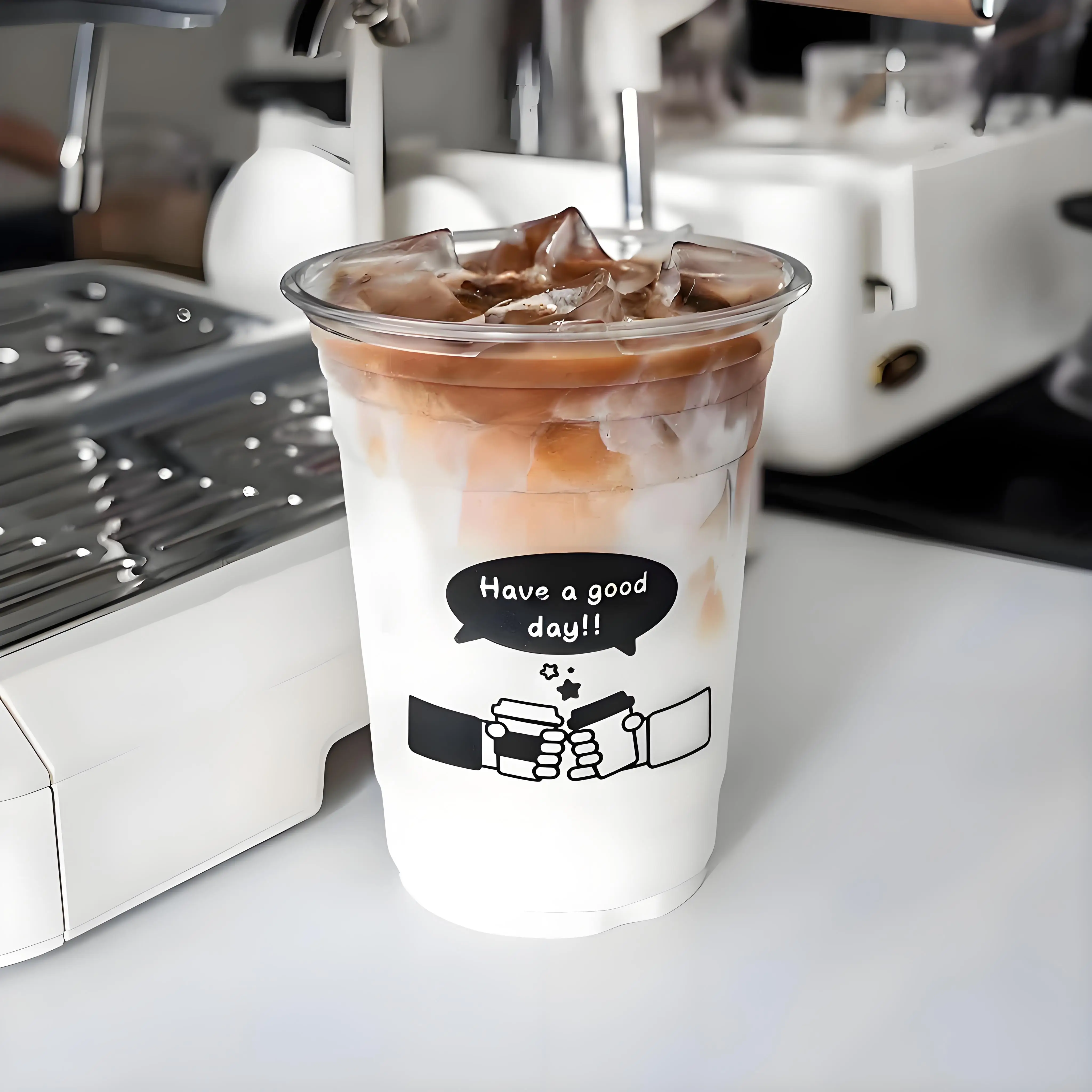 

1000pcs 12oz 360ml，14oz 400ml Customized Printed Transparent Plastic Cup, Disposable Cups of Coffee,Juice, Bbeverage, Ice Cubes