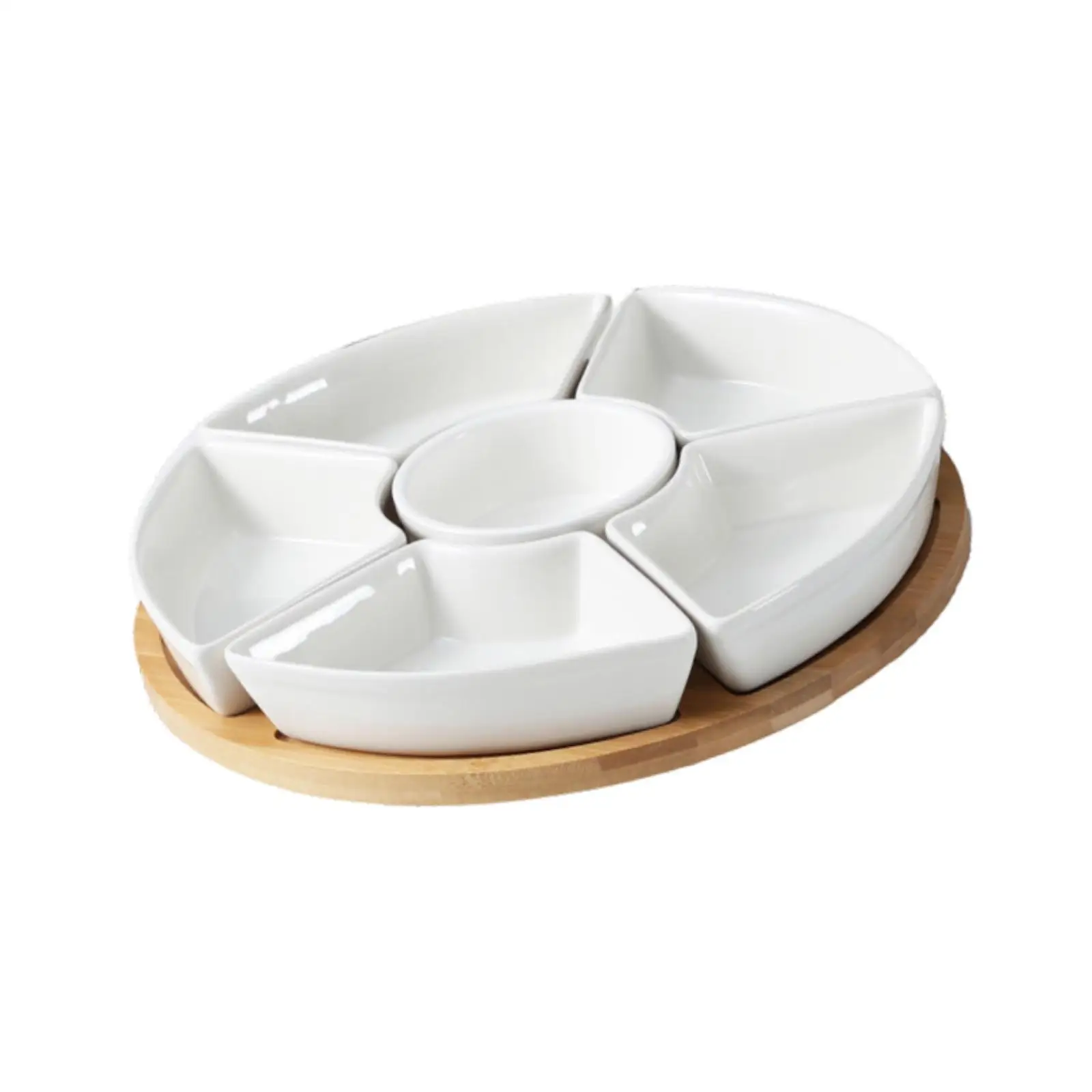 Divided Food Trays Bamboo Platter Porcelain Appetizer Sectional Dish Stoneware Condiment Appetizer Set for Fruit Veggies Home