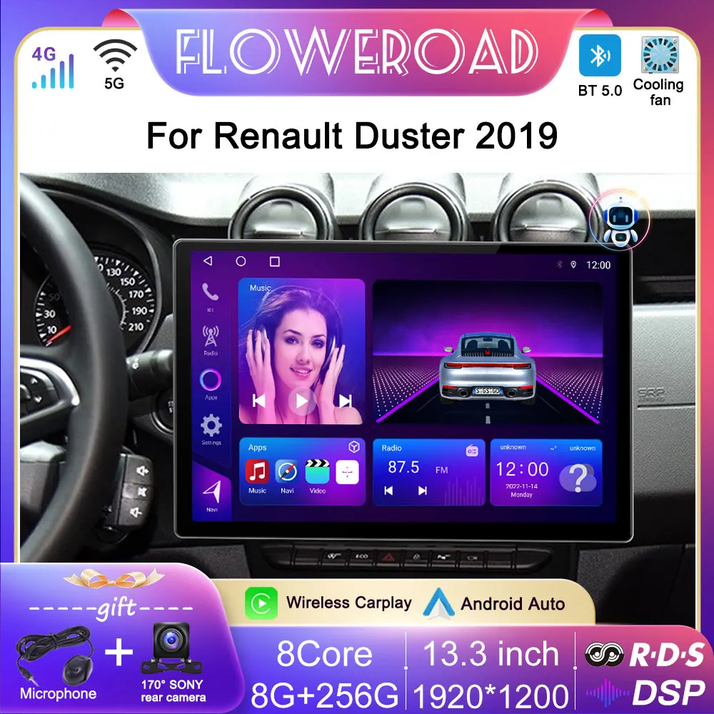 

13.3inch Android 13 Car Radio For Renault Duster HM 2 II 2019 - 2023 Arkana 1 I 2019 - 2023 Multimedia Player GPS Stereo Carplay