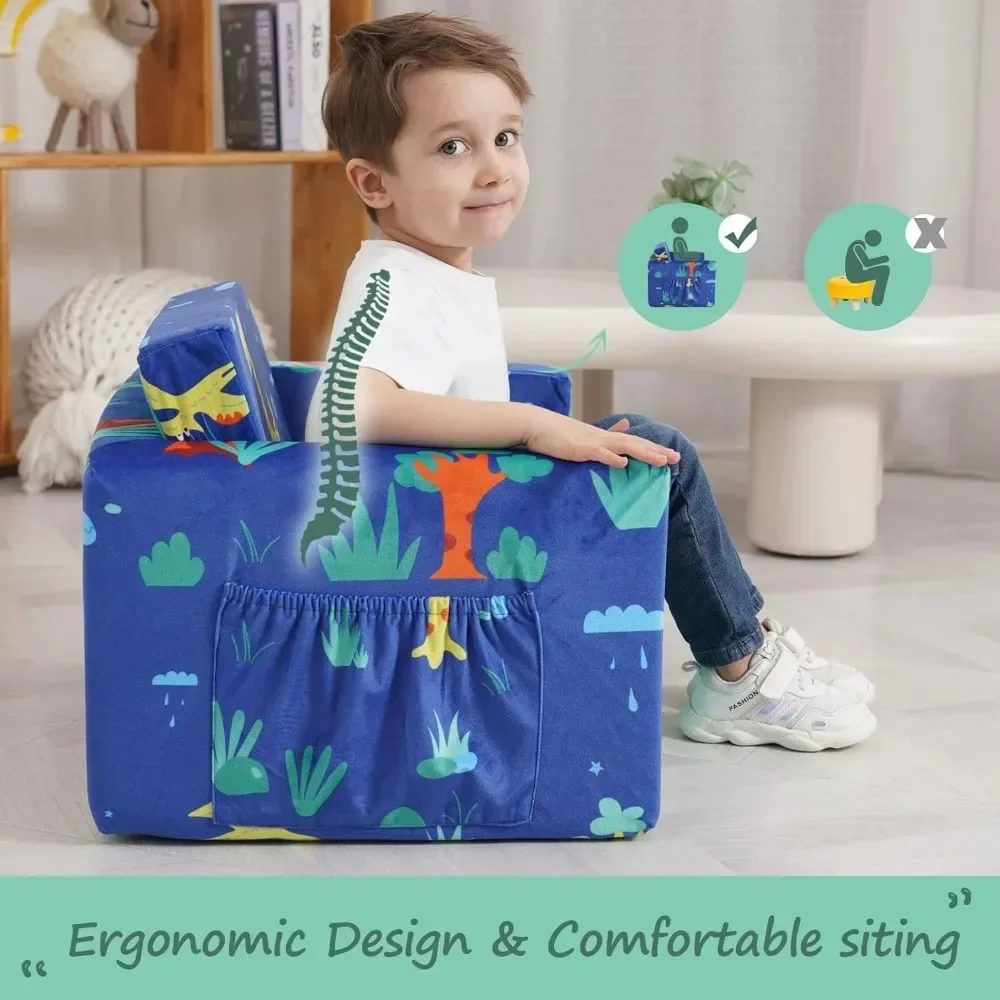 Divano per bambini: divano letto per bambini pieghevole per Gilrs Boys Baby Flip Out convertibile Lounge Chair Dinosaur