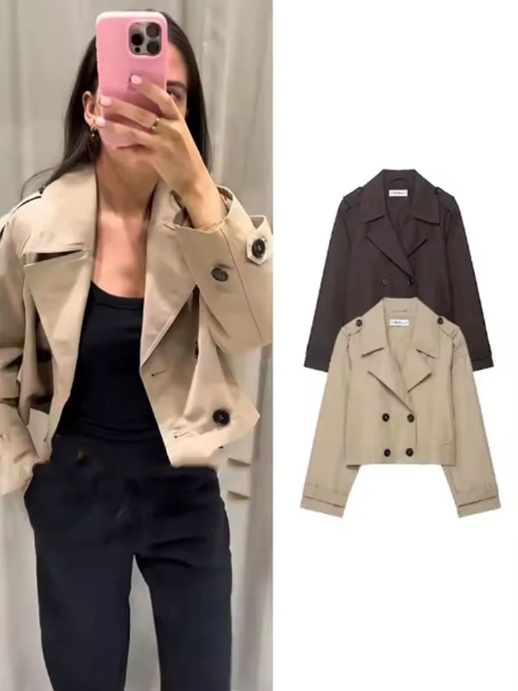 

Office Lady ﻿Fashion Lapel Short Trench Coats Women Double Breasted Pockets Jackets Autumn Winter New