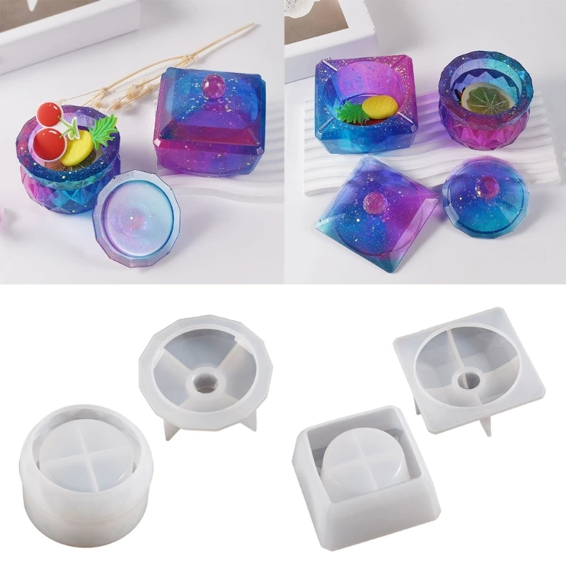 2 Pieces DIY Crystal Epoxy Resin Moulds Silicone Storage Box Moulds Hand Making Accessories for Resin Hand Making Y08E