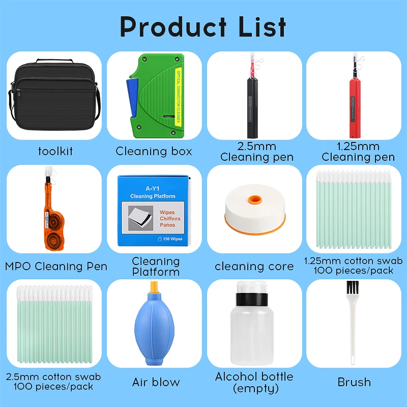 COMPTYCO Fiber Cleaning Tools Fiber Cleaning Kit Fiber Optic FTTH Tool Kit Network Testing Tool with MPO clean pen