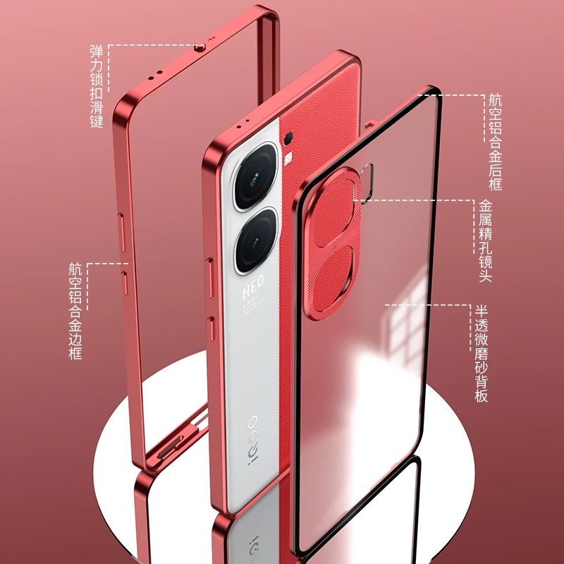 For VIVO iQOO Neo 9 Pro Case Aluminium Alloy Metal Frame Case For Iqoo Neo9 9Pro 5G Matte Clear Phone Acrylic Back Cover Bumper