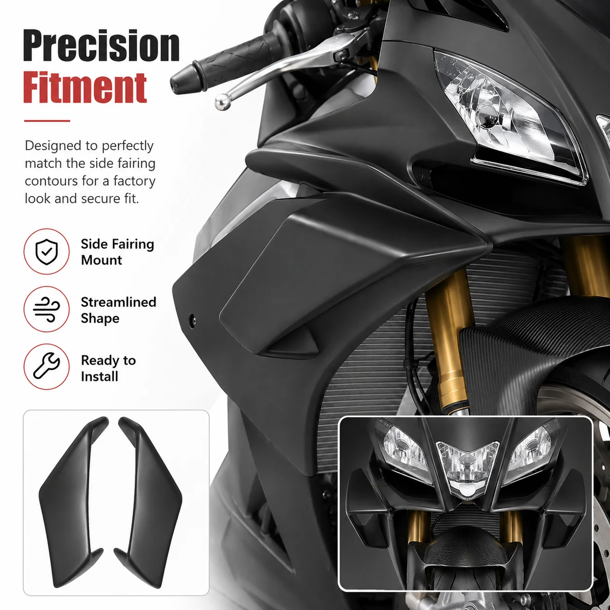 Motorcycle ABS Side Winglet Spoiler Fixed Fairing Aerodynamic Wing Kit Compatible With Aprilia RSV4 2009-2012