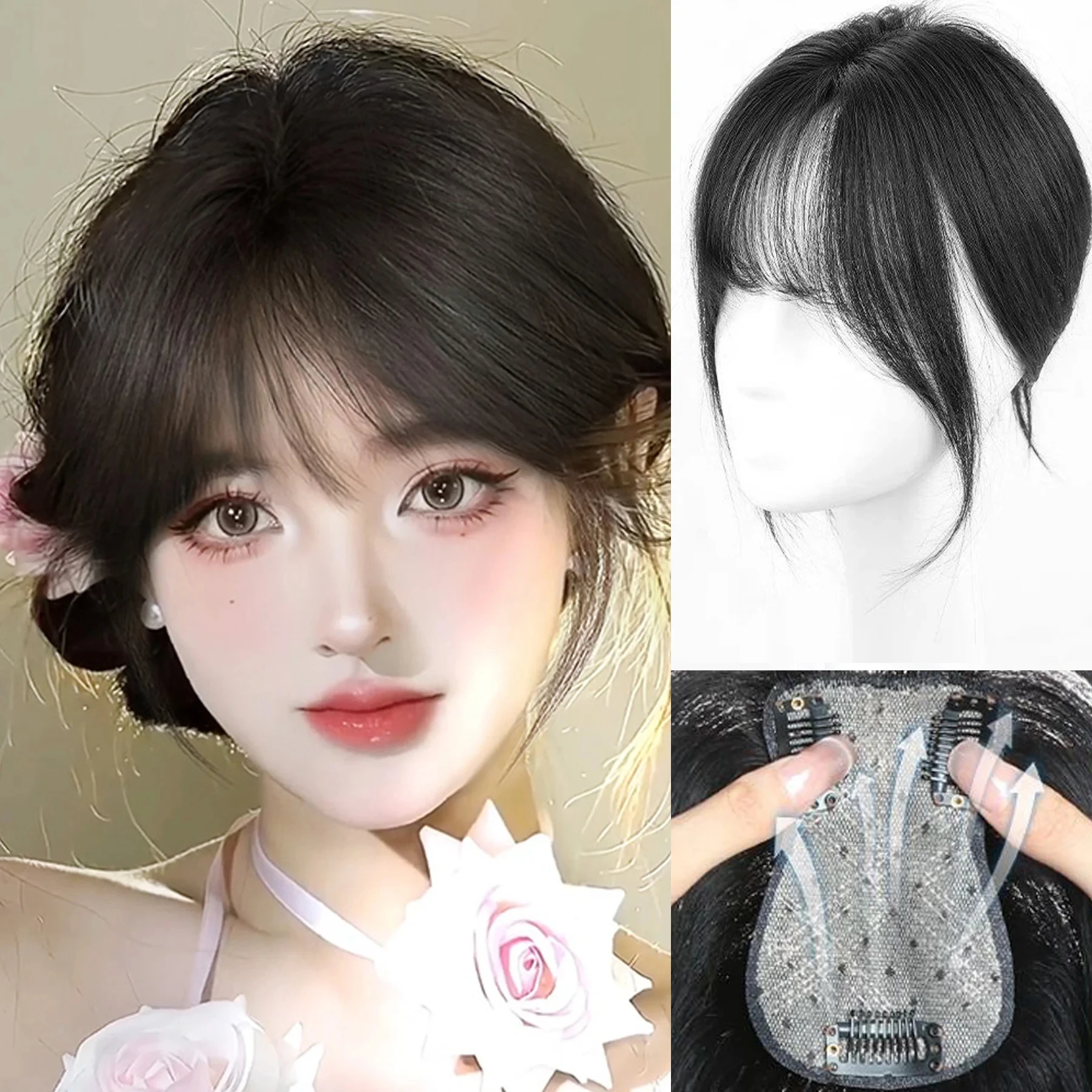 JKL 3D Bangs Invisible Seamless Head Hair Water Ripple Hair Air Bangs Head Overhead Natural Invisible Replacement Cover White Ha