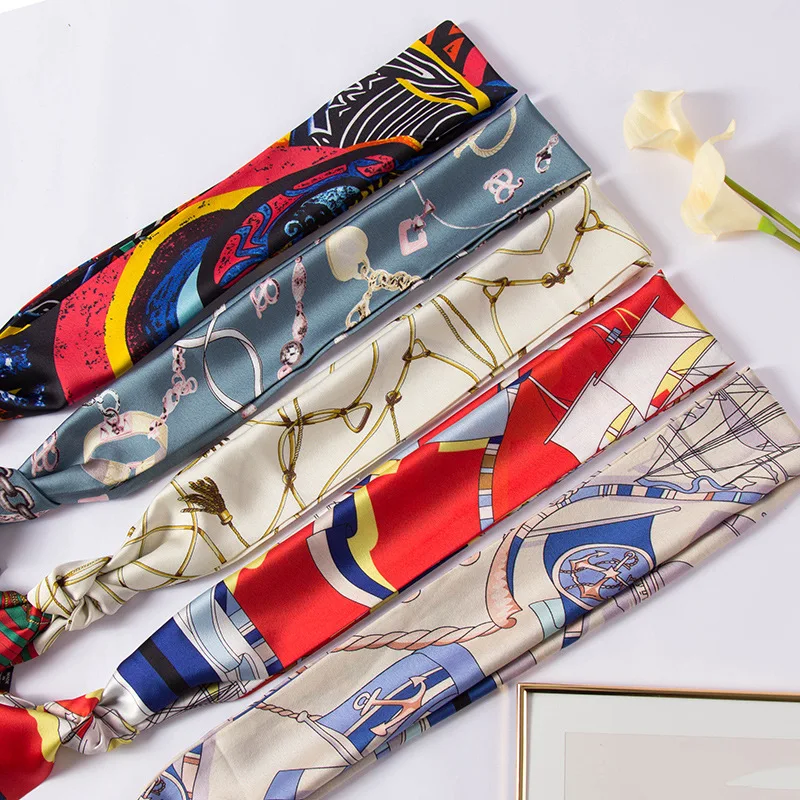 

Fashionable Small Silk Scarf for Women Spring Autumn Decorative Narrow Print Necktie Versatile Accessory Yangjing Brand