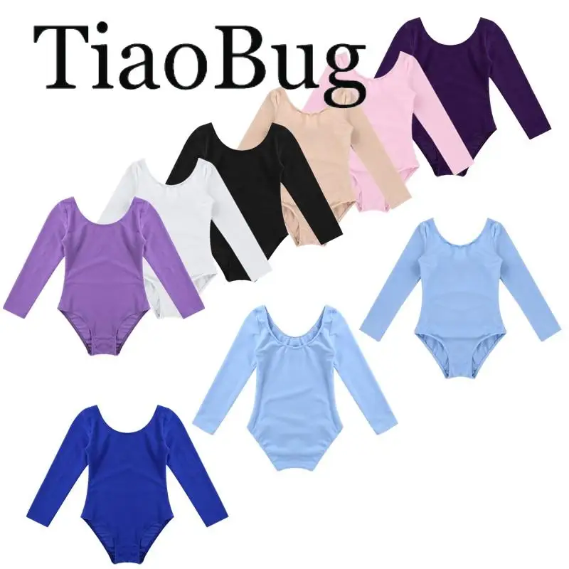 بدلة رقص باليه بأكمام طويلة للأطفال البنات بدلة رقص Bailarina بلون سادة بدلة تدريب للجمباز ملابس راقصة