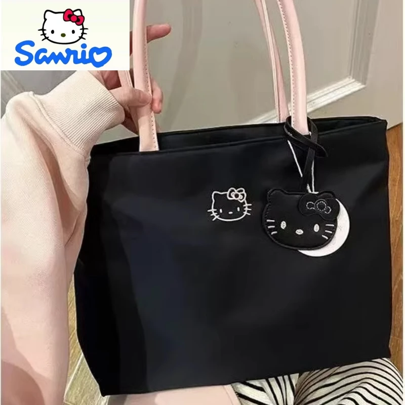 

2025 модная новая высококачественная универсальная большая сумка Hello Kitty с вышивкой для женщин, повседневная универсальная сумка большой вместимости