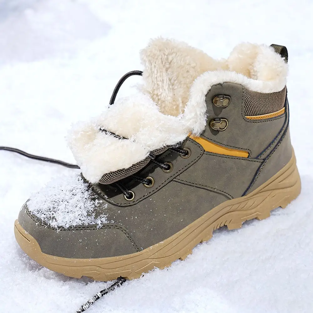 Winter Outdoor Snow Boots For Men High Top Warm Fur Lined Footwear Casual Athletic Shoes Comfortable Non Slip Rubber Sole
