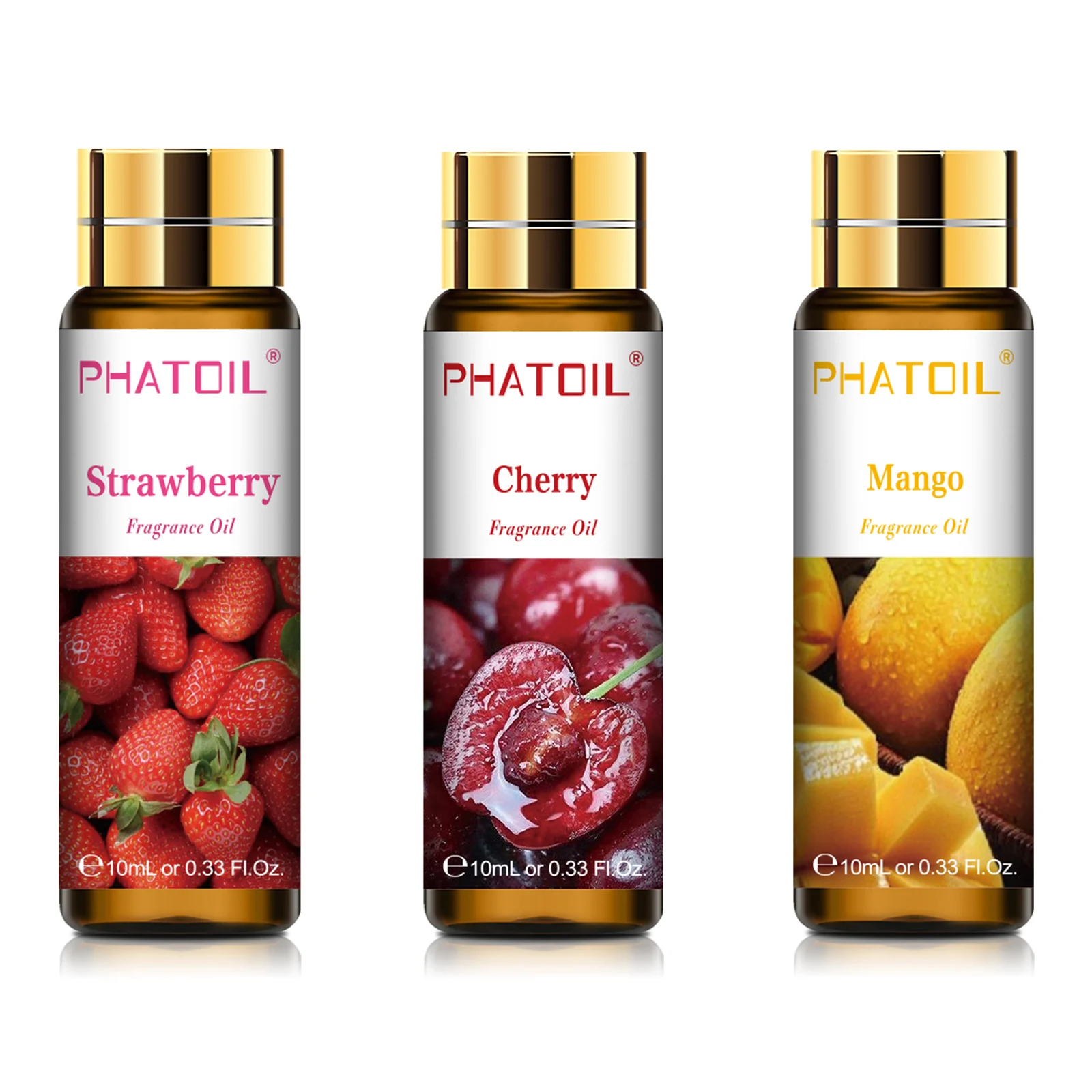 PHATOIL 3 Bottles Fragrance Oils Set For Diffuser Aromatherapy-10ml Coconut & Vanilla Cherry Mango Bubble Gum Essential Oil